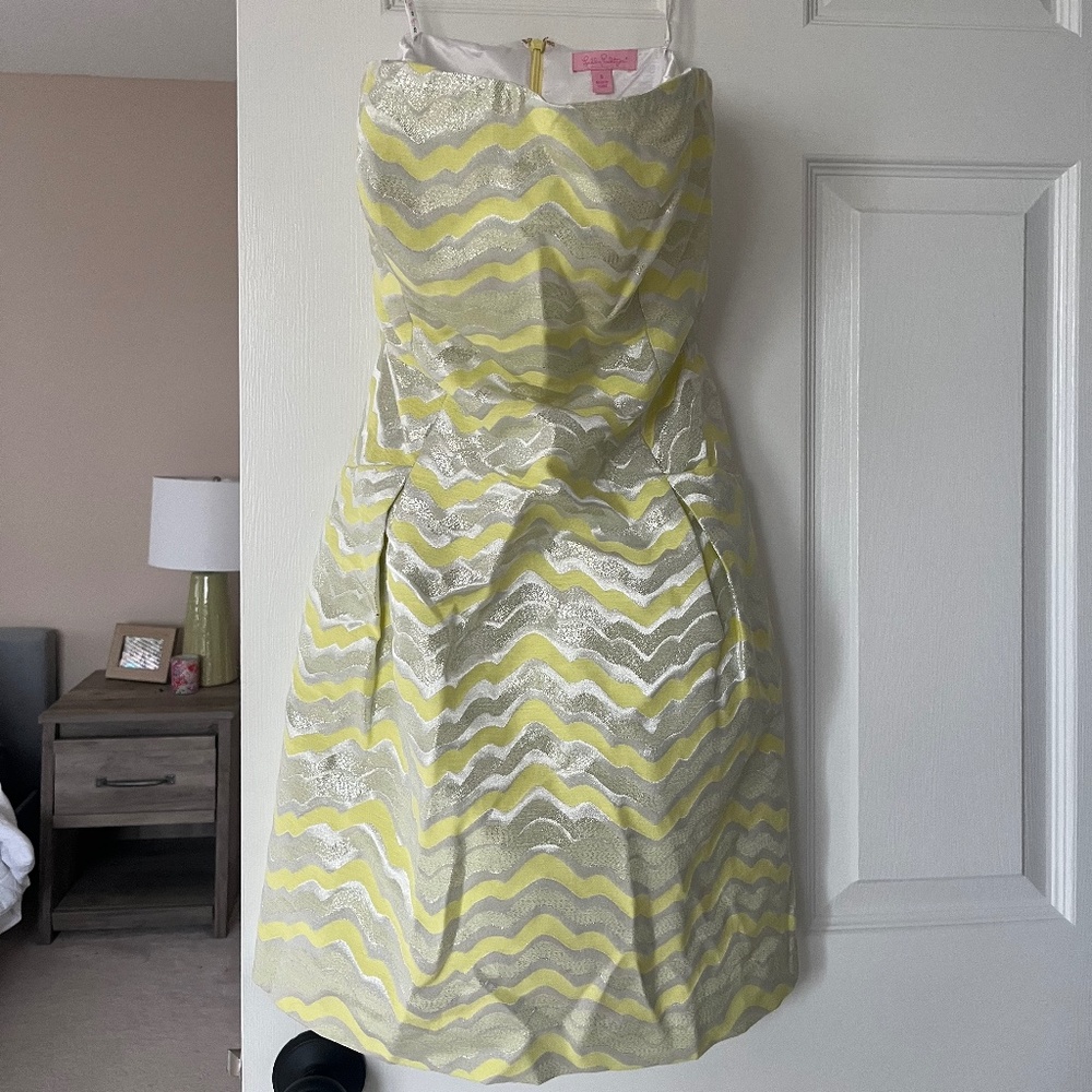 Lilly Pulitzer Yellow&Silver Structured Strapless Dress